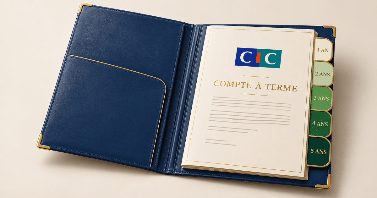Pochette CIC « Compte à terme » ouverte, avec des intercalaires de 1 à 5 ans